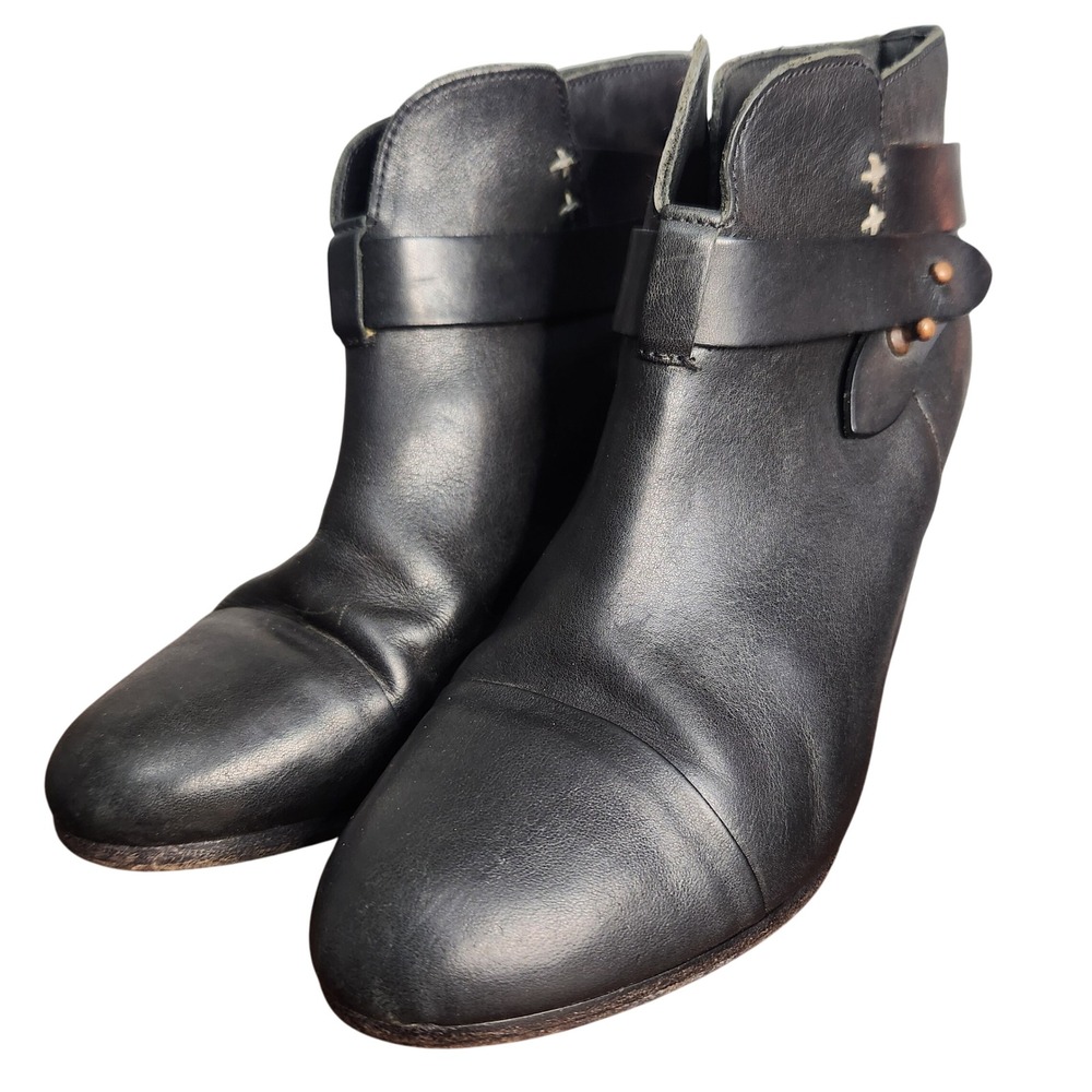 Rag & Bone black leather heeled ankle boots block heel US Size 6 - Picture 3 of 8
